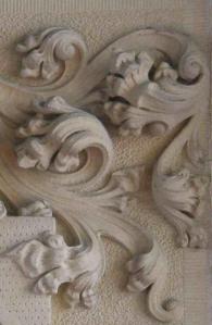 This is a detail of a coat of arms I carved in a Baroque style.